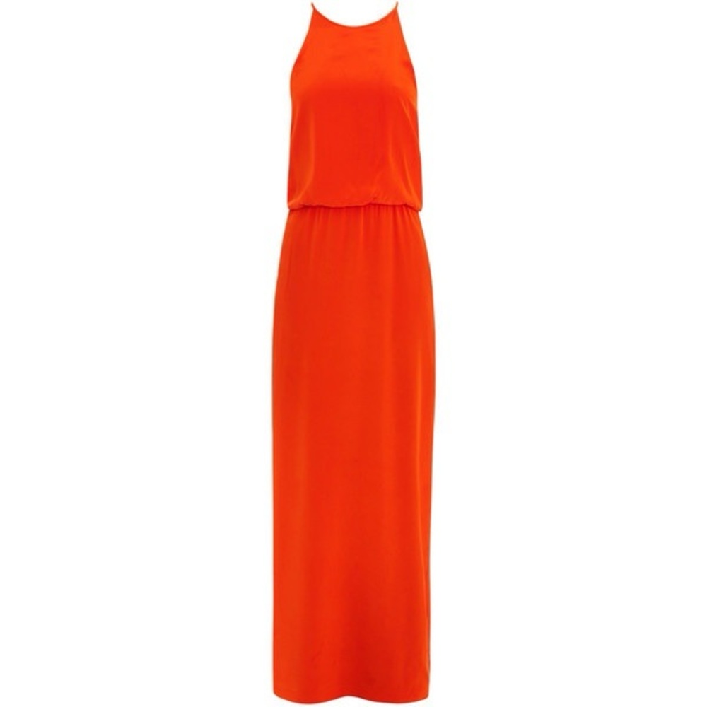 Tibi Maxi Sleeveless Orange Red Silky Halterneck Dress | Size 2